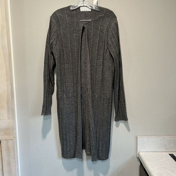 Womens Cardigan Large 100% Wool Gray Long Cable Knit Quiet Luxury Old Money - Picture 1 of 11